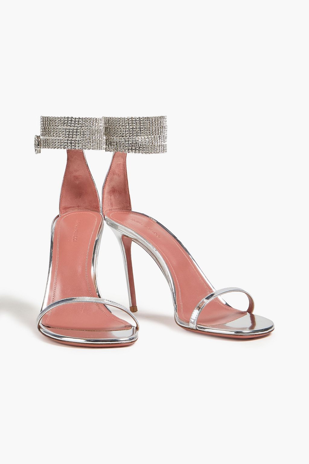 AMINA MUADDI صندل جورجيا من الجلد بلون ميتاليك مزين بالكريستال