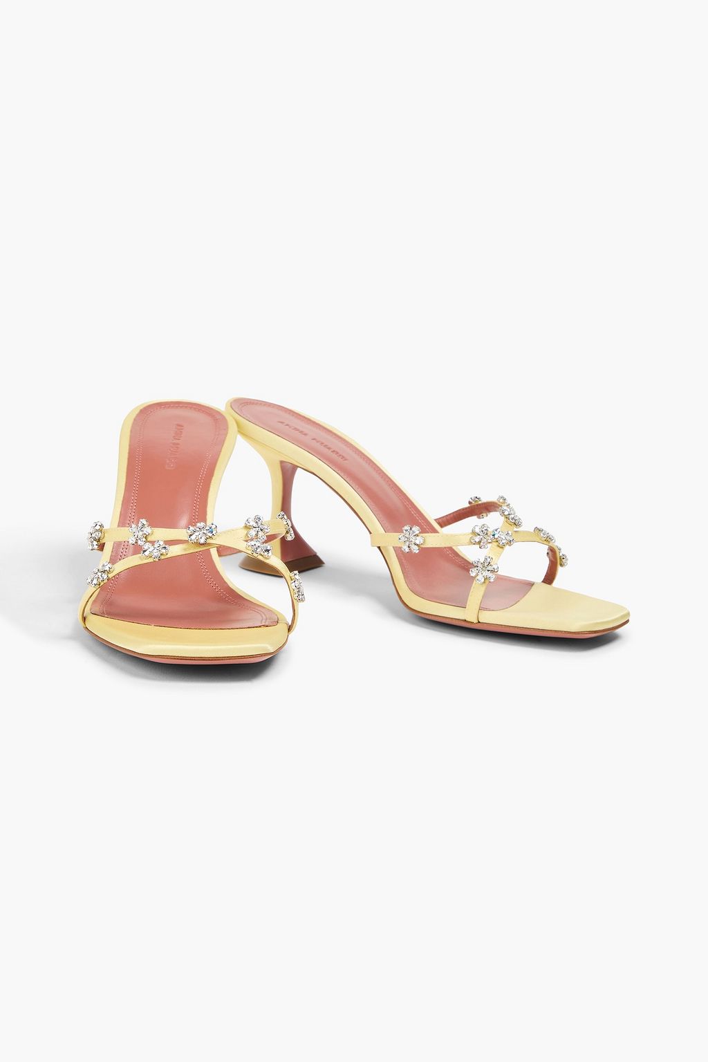 AMINA MUADDI Lily Mules aus Satin mit floralen Applikationen