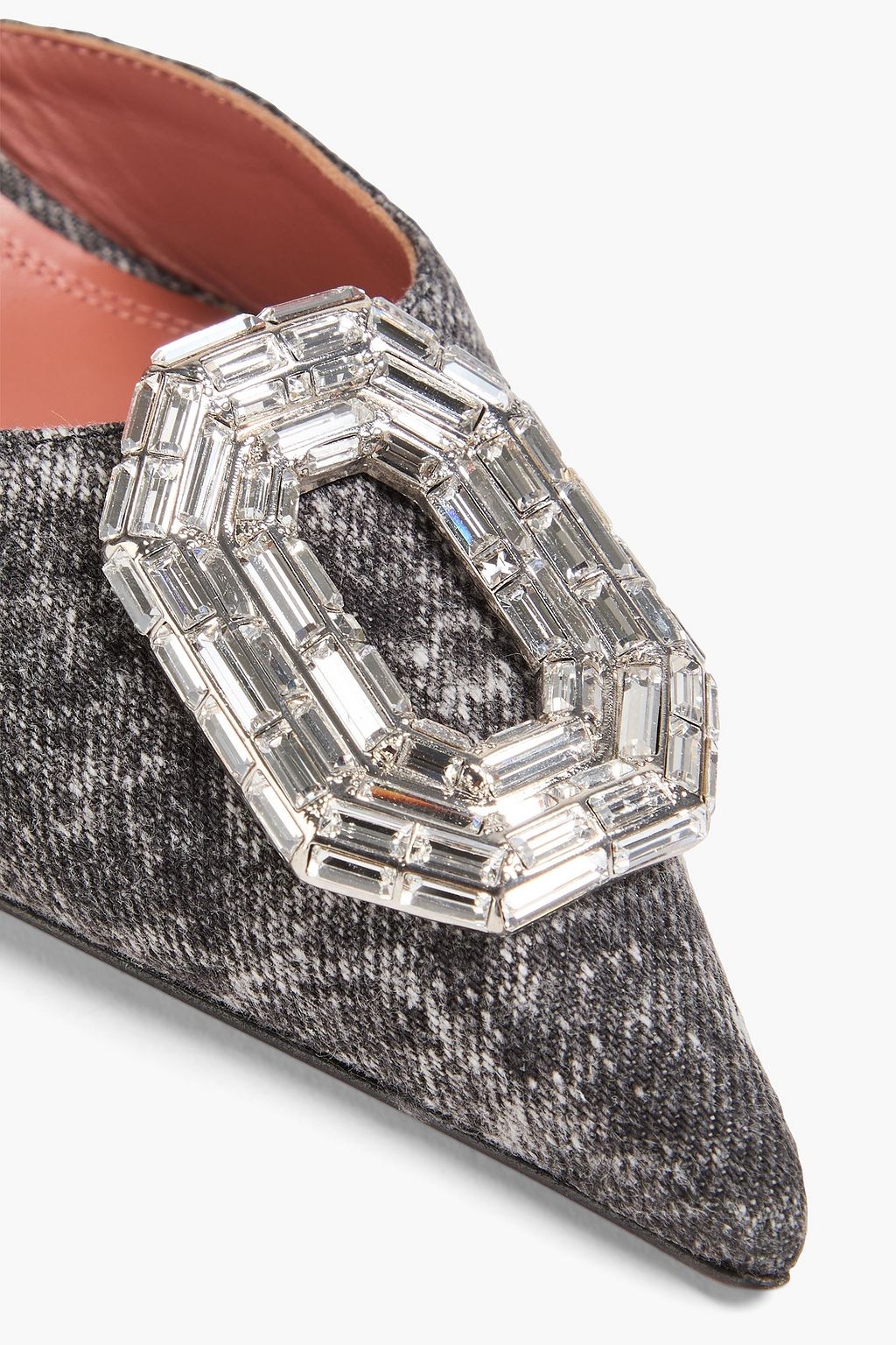 AMINA MUADDI Camelia crystal-embellished denim slingback pumps