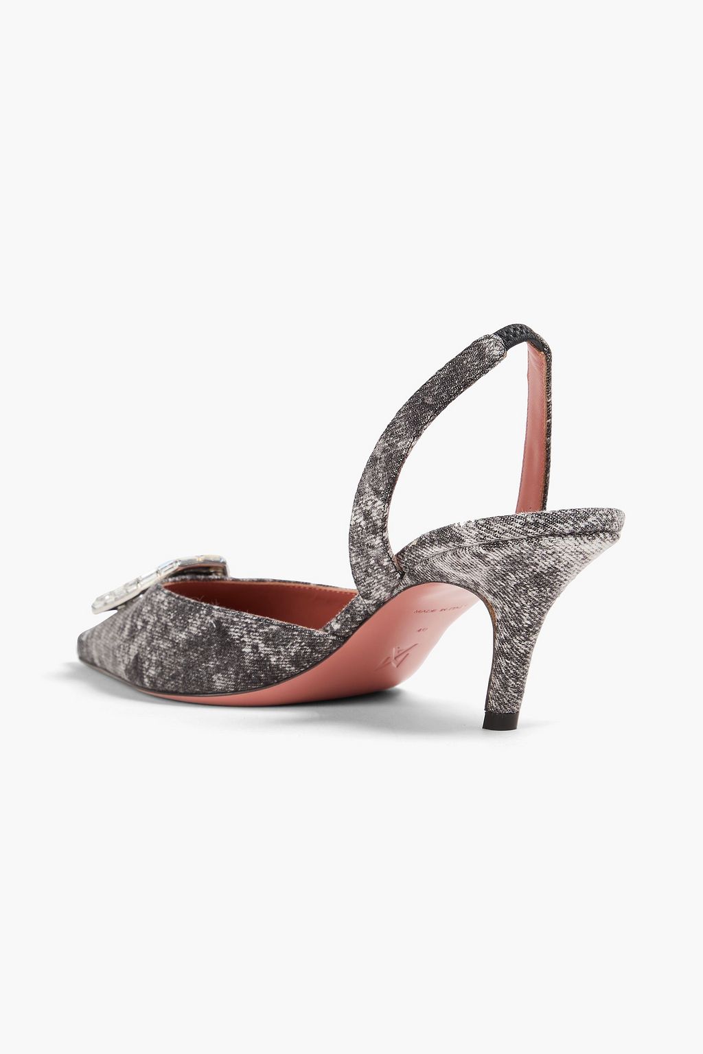 AMINA MUADDI Camelia crystal-embellished denim slingback pumps