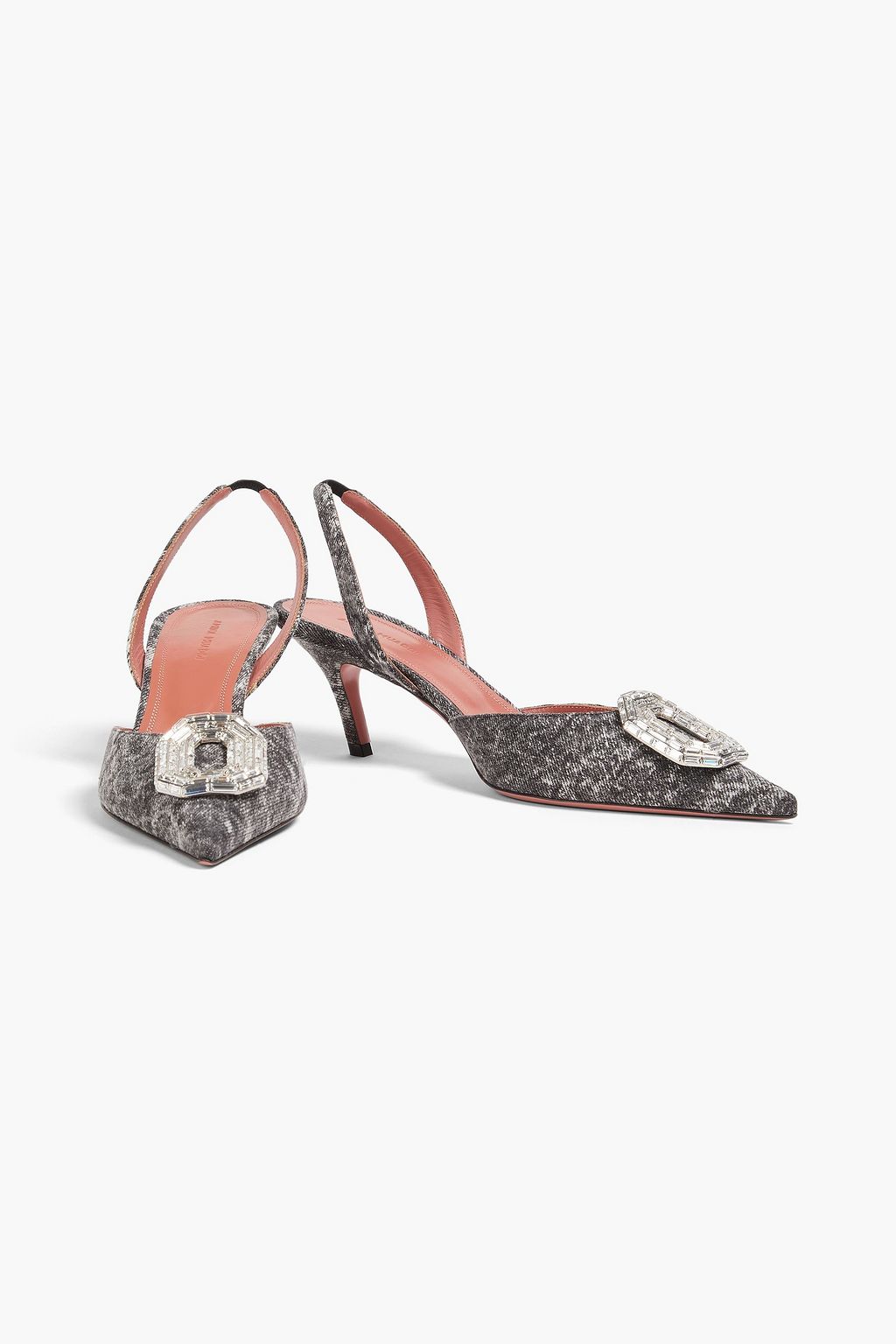 AMINA MUADDI Camelia crystal-embellished denim slingback pumps