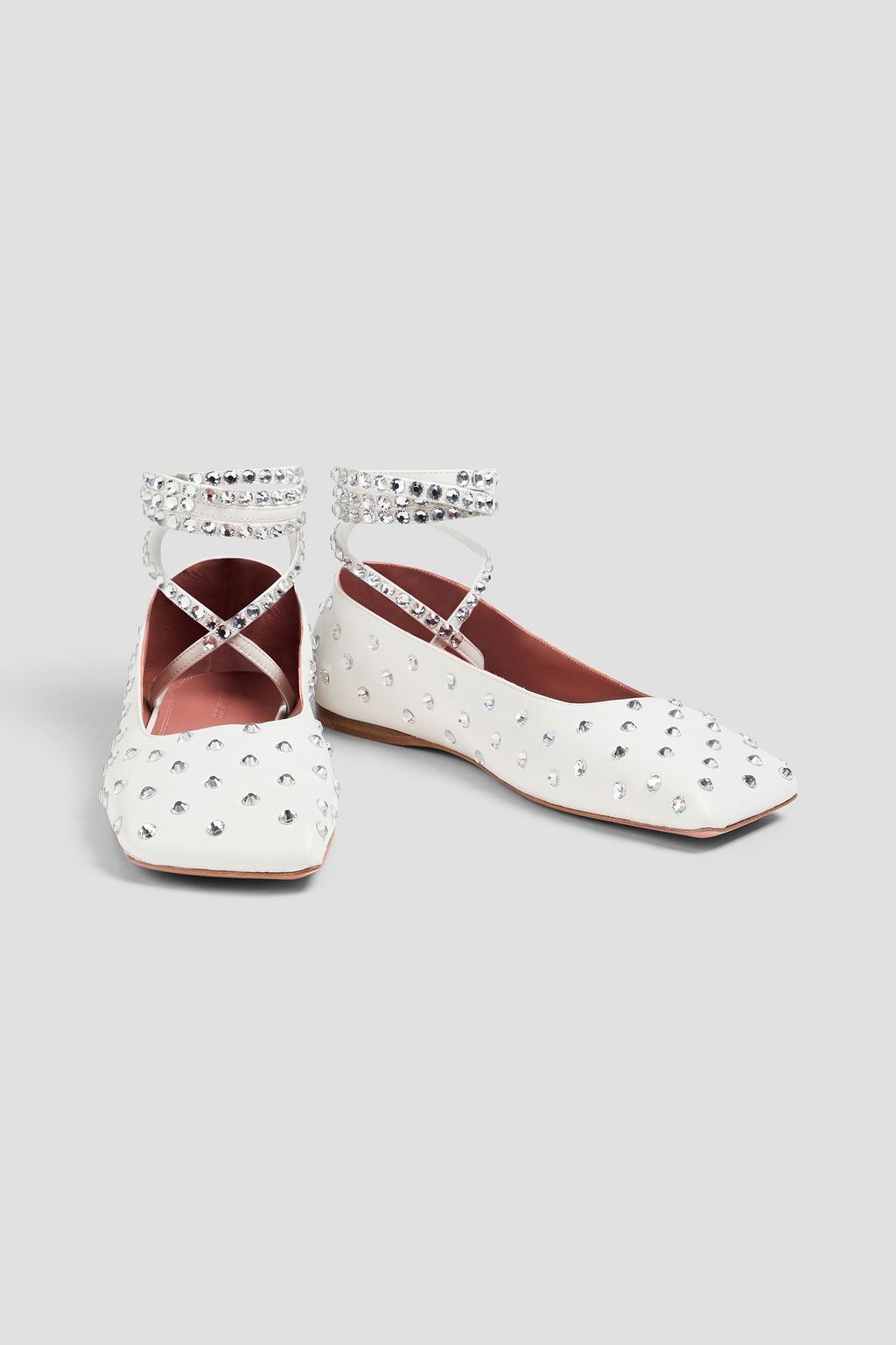 AMINA MUADDI حذاء باليرينا مسطح "آن" من الجلد مزين بالكريستال