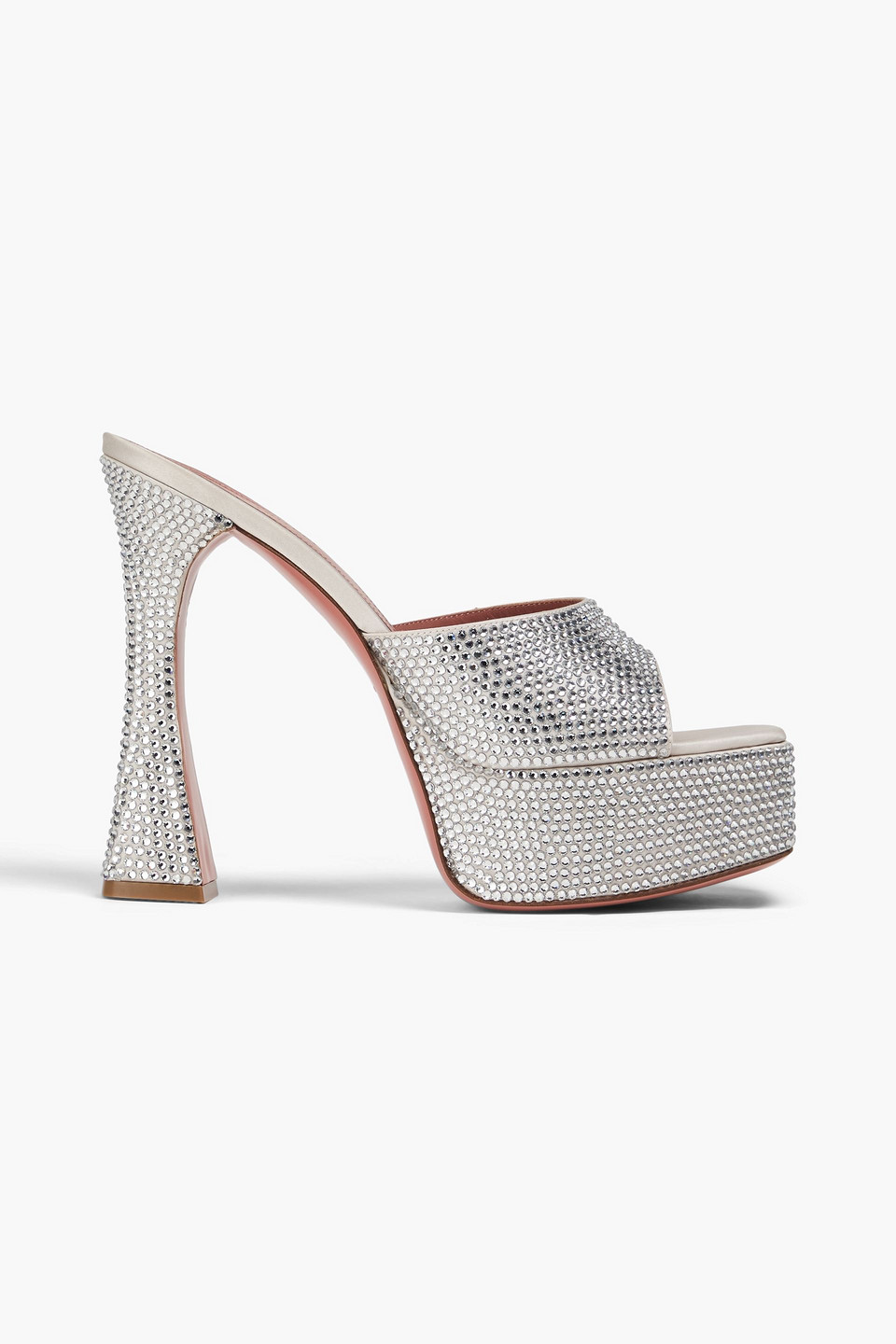 Amina Muaddi Dalida Crystal-embellished Satin Platform Sandals In Gray