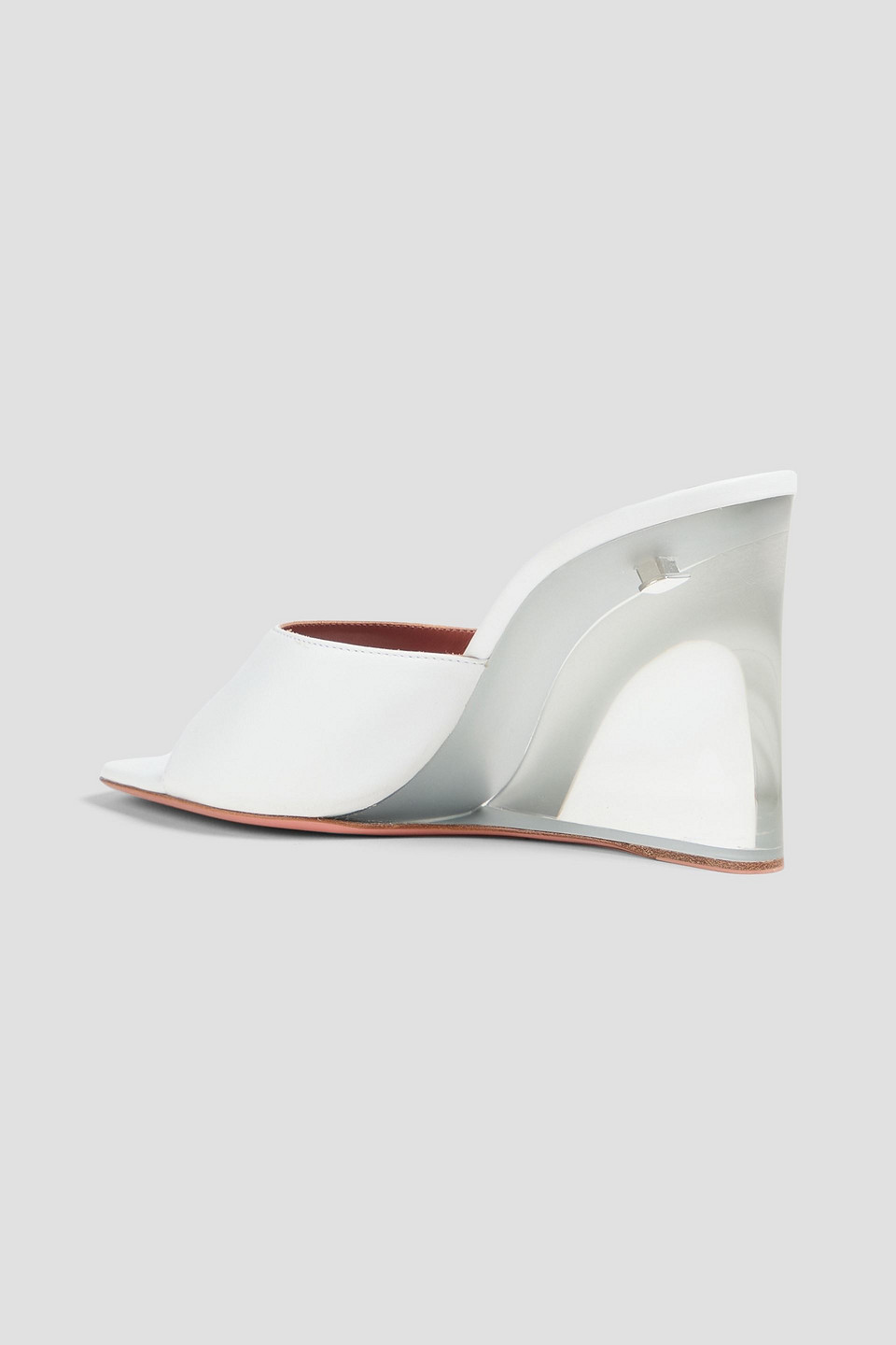 Amina Muaddi Lupita Leather Wedge Mules In White