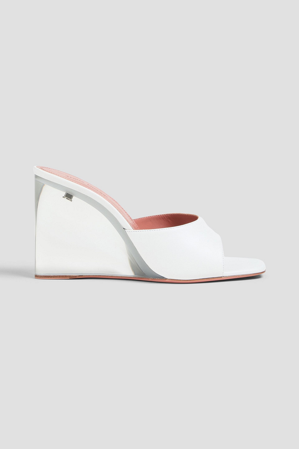 Amina Muaddi Lupita Leather Wedge Mules In White