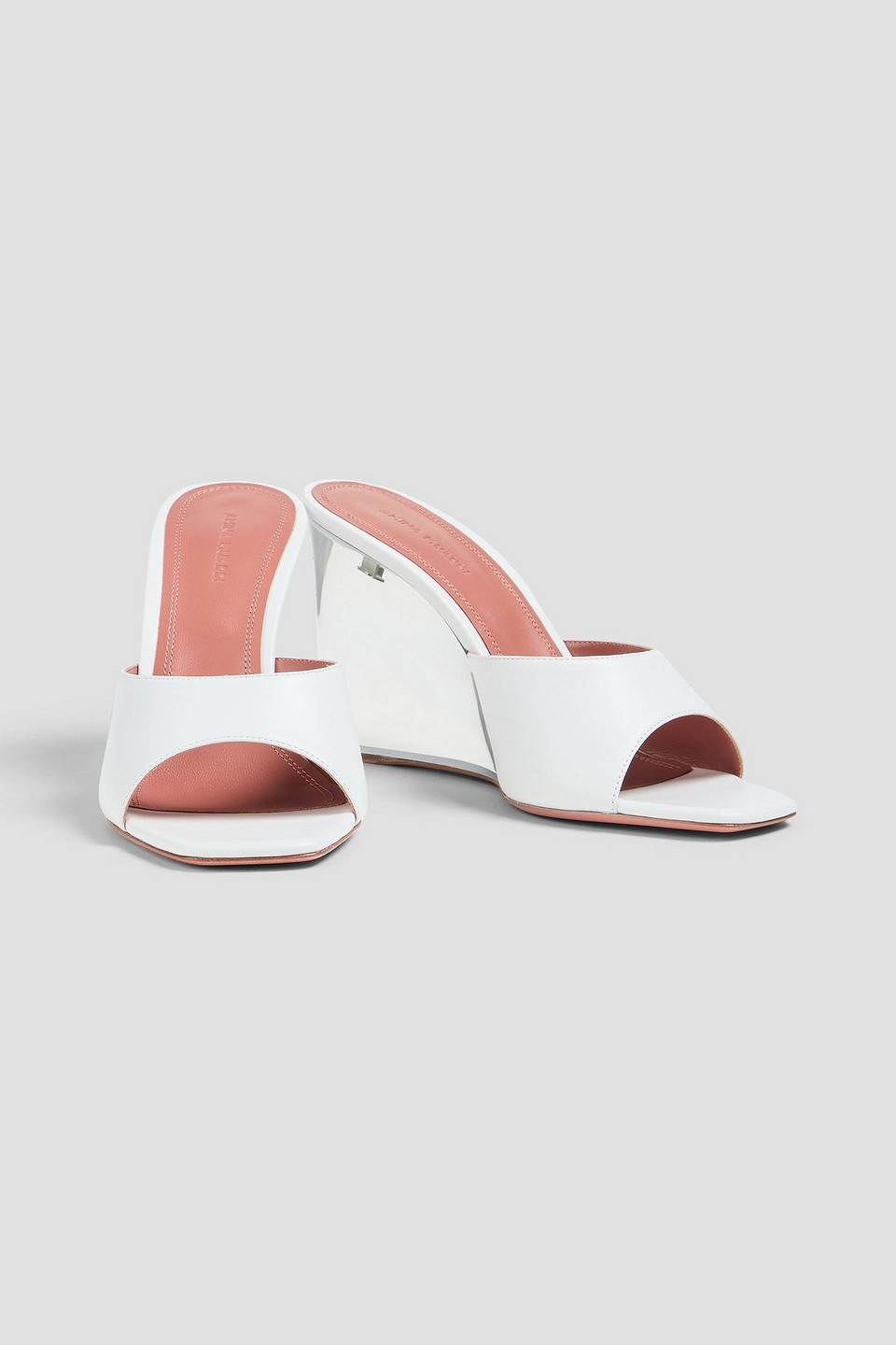 Amina Muaddi Lupita Leather Wedge Mules In White