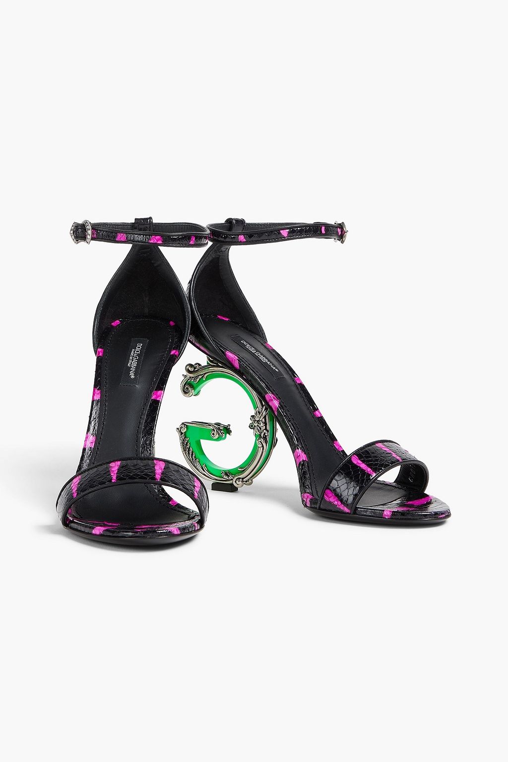 DOLCE&GABBANA Baroque embellished printed snakeskin sandals