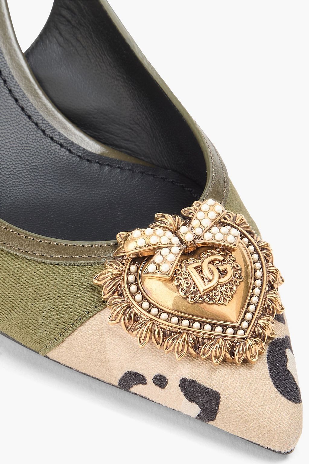 DOLCE&GABBANA Embellished printed twill slingback pumps