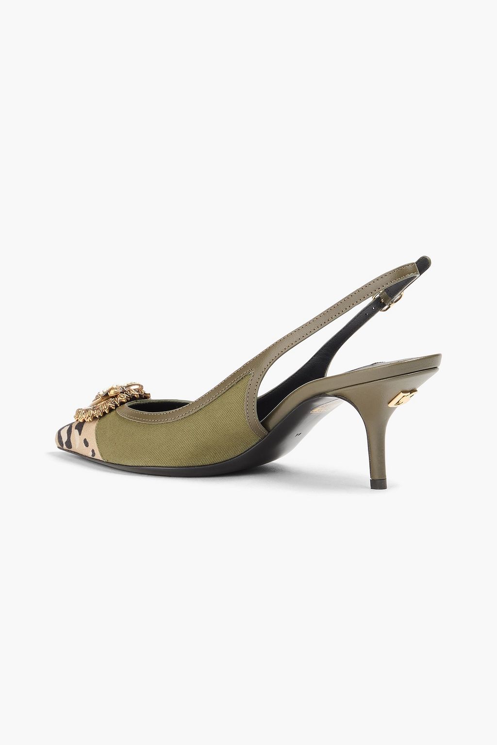DOLCE&GABBANA Embellished printed twill slingback pumps