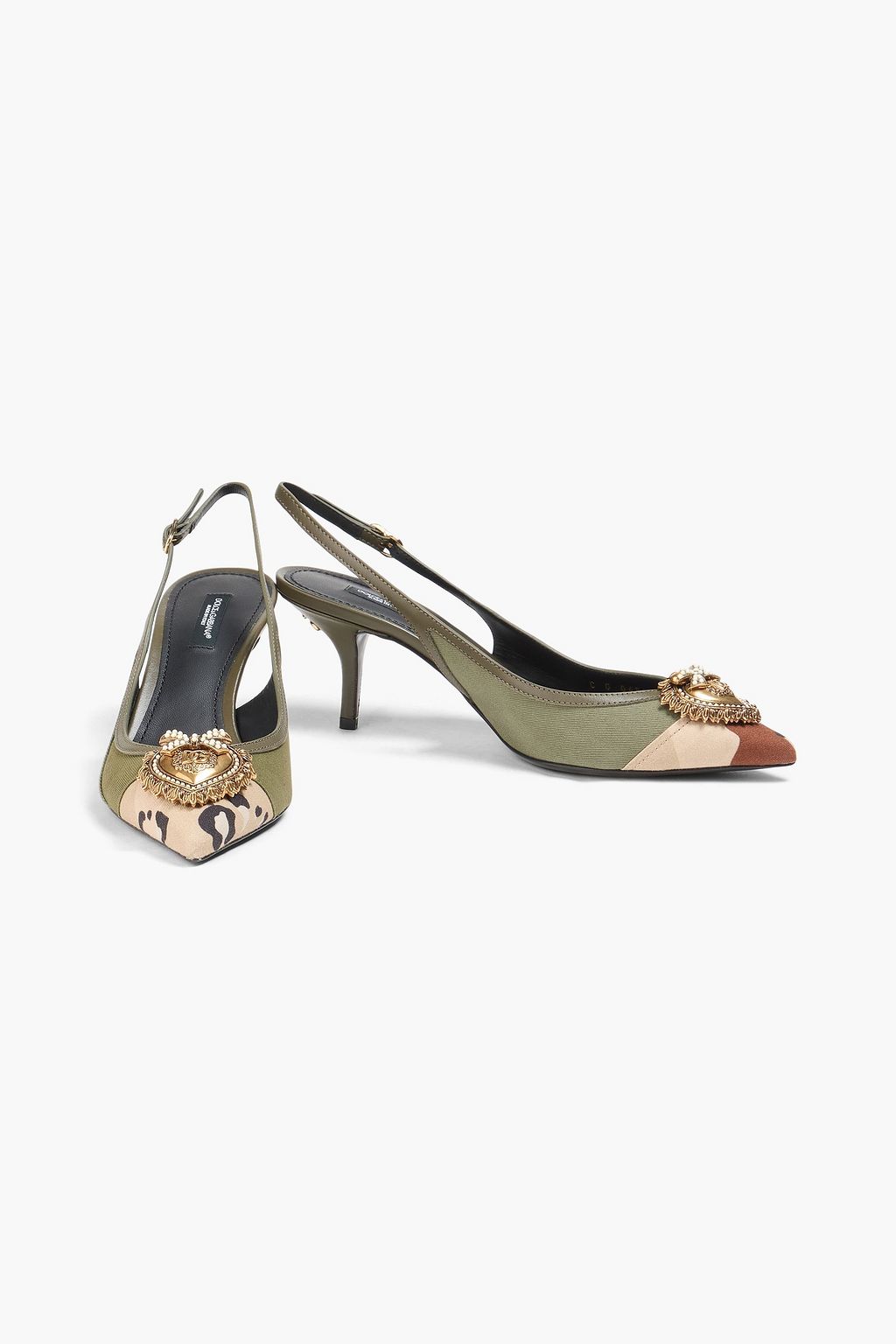 DOLCE&GABBANA Embellished printed twill slingback pumps