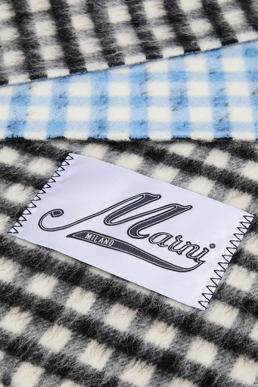 MARNI Fringed checked wool-blend scarf