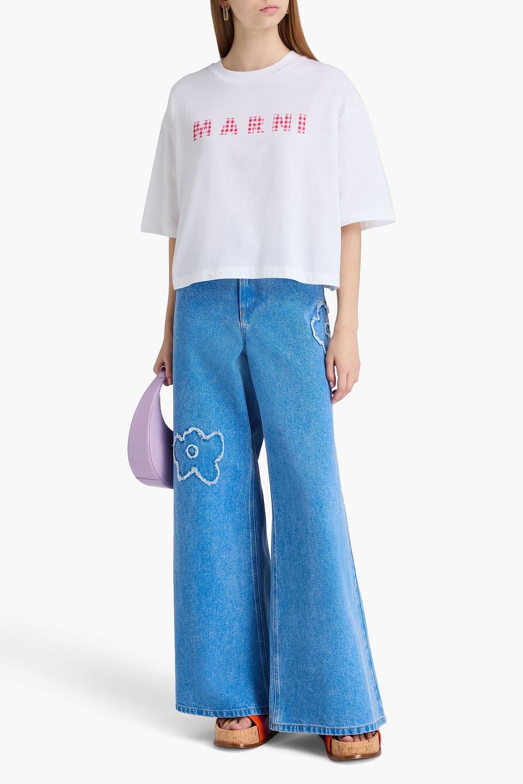 MARNI Cropped printed cotton-jersey T-shirt
