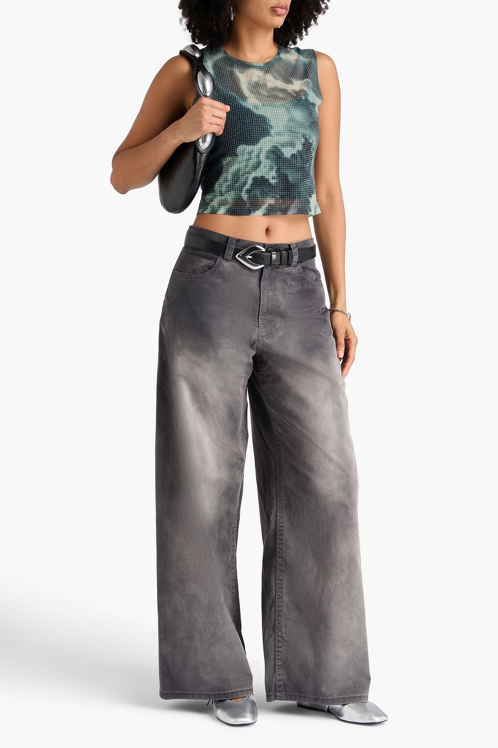 ALEXANDER WANG Faded cotton-twill wide-leg pants
