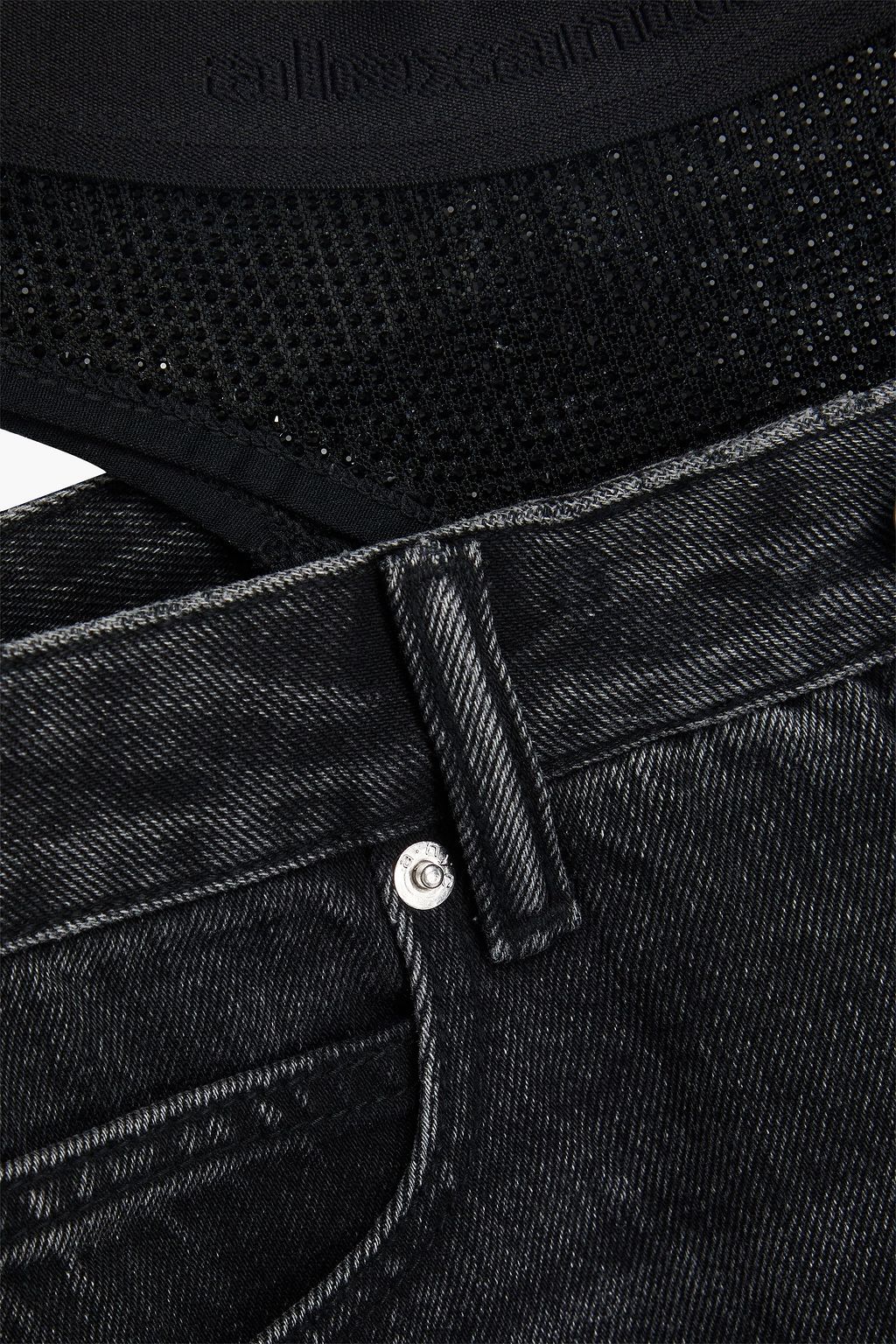 ALEXANDER WANG Slit Hem embellished mesh-paneled high-rise straight-leg jeans