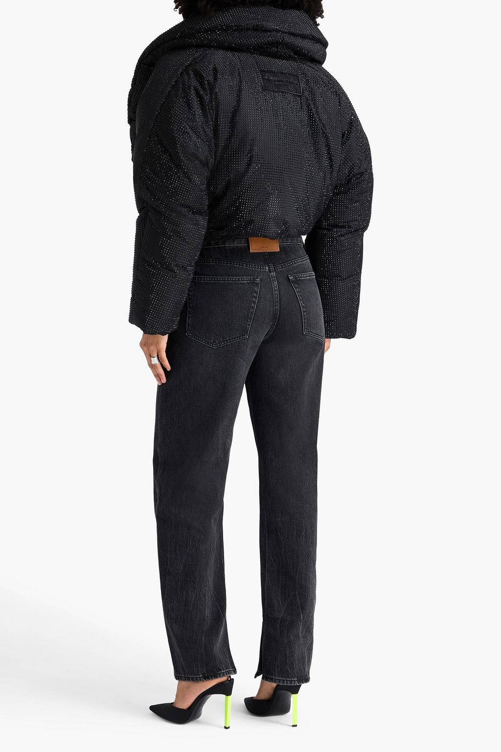 ALEXANDER WANG Slit Hem embellished mesh-paneled high-rise straight-leg jeans