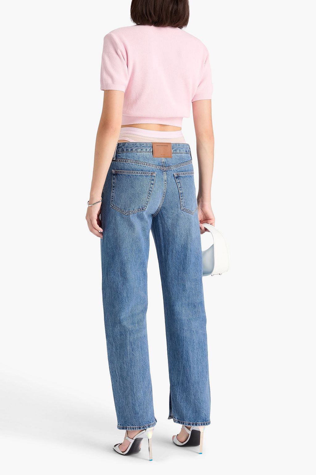 ALEXANDER WANG Slit Hem embellished mesh-paneled high-rise straight-leg jeans