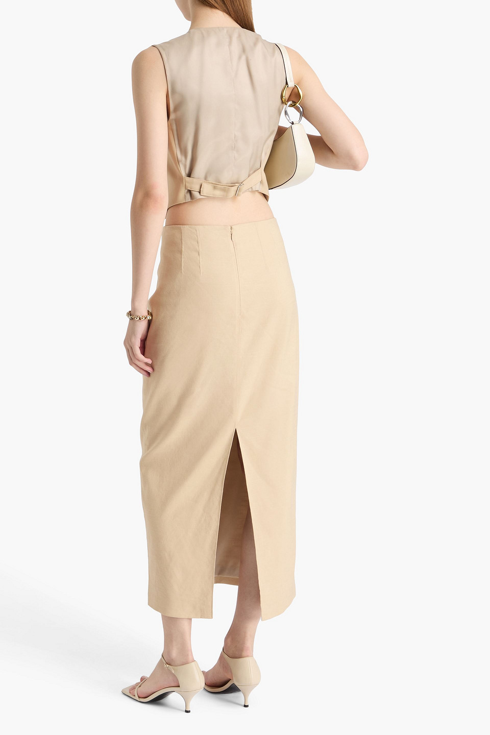  Veronica Beard - Kimpton Linen-blend Midi Pencil Skirt - Neutral - Us 2 