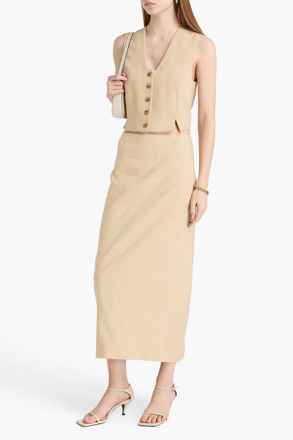  Veronica Beard - Kimpton Linen-blend Midi Pencil Skirt - Neutral - Us 2 
