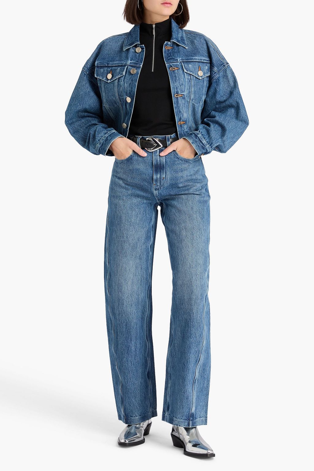 ALEXANDER WANG بنطال جينز بساق أسطوانية وبخصر مرتفع