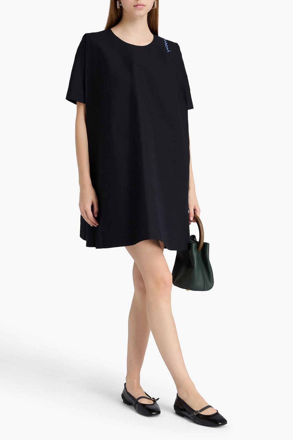 MARNI Embroidered cotton-broadcloth mini dress