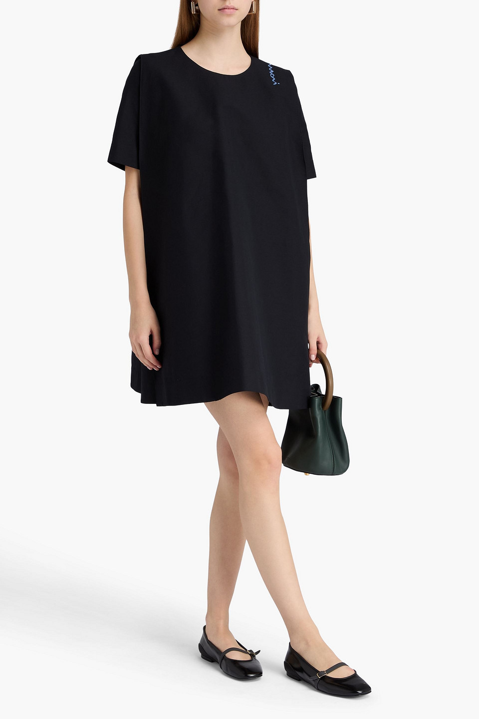 Marni Embroidered Cotton-broadcloth Mini Dress In Black