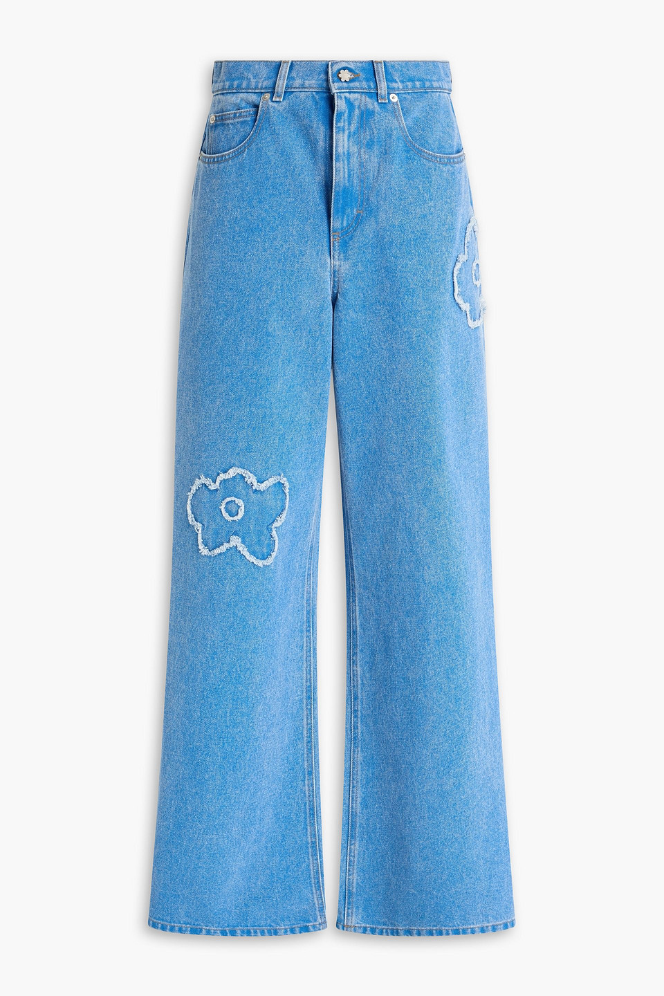 Marni Floral-appliquéd High-rise Wide-leg Jeans In Blue