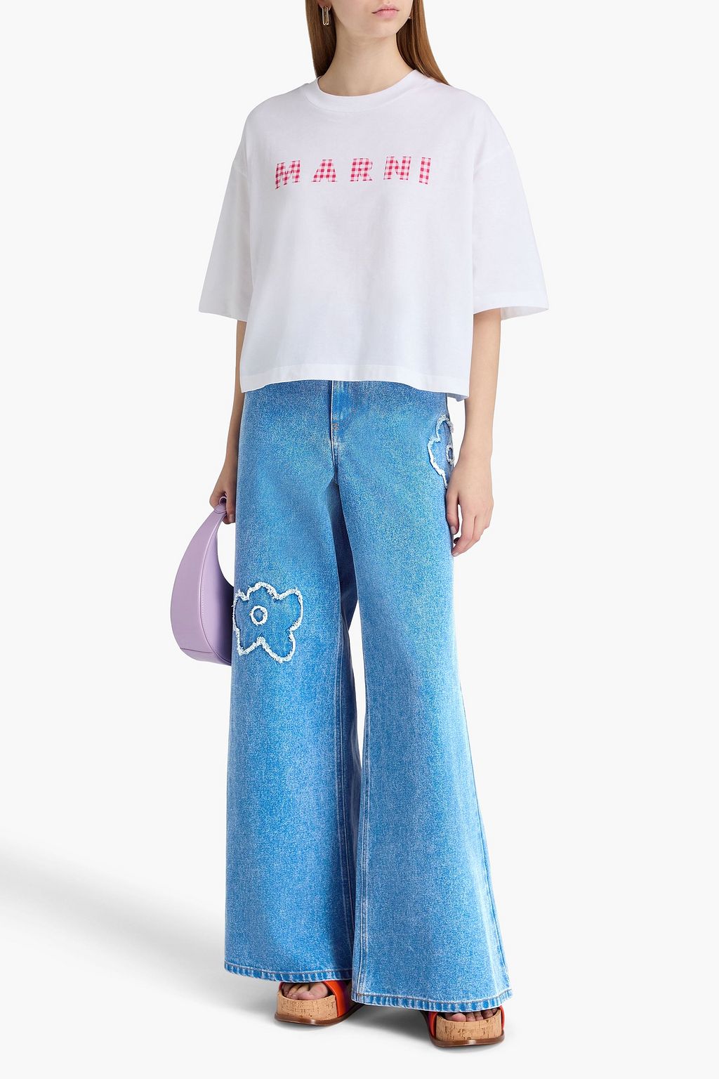 MARNI Floral-appliquéd high-rise wide-leg jeans