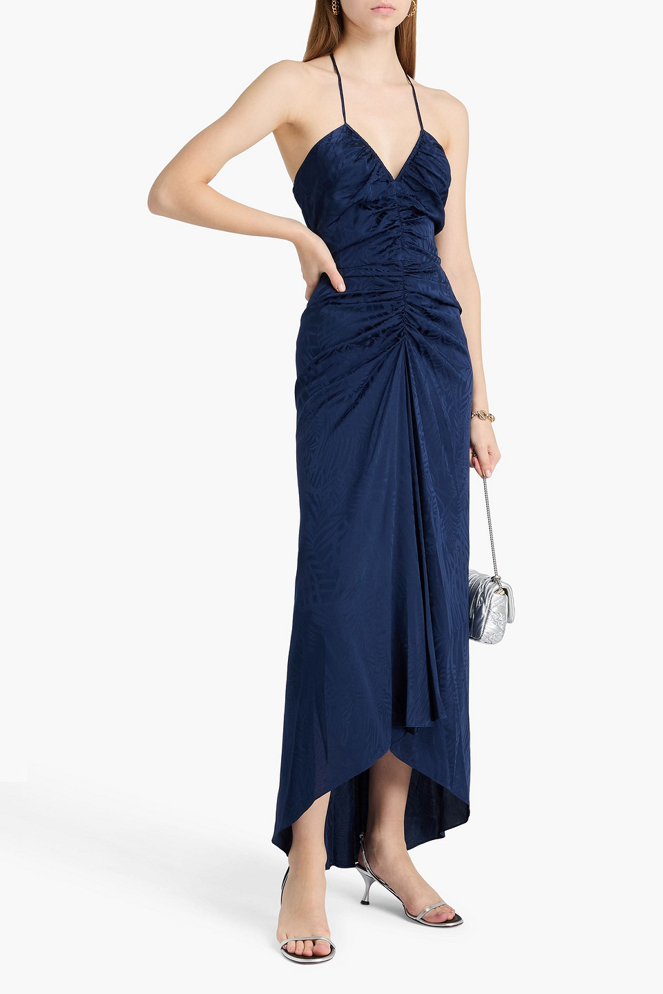  Veronica Beard - Neckholder-maxikleid „aldana“ Aus Glänzendem Jacquard Aus Einer Seidenmischung Mit Raffungen - Blau - Us 0 
