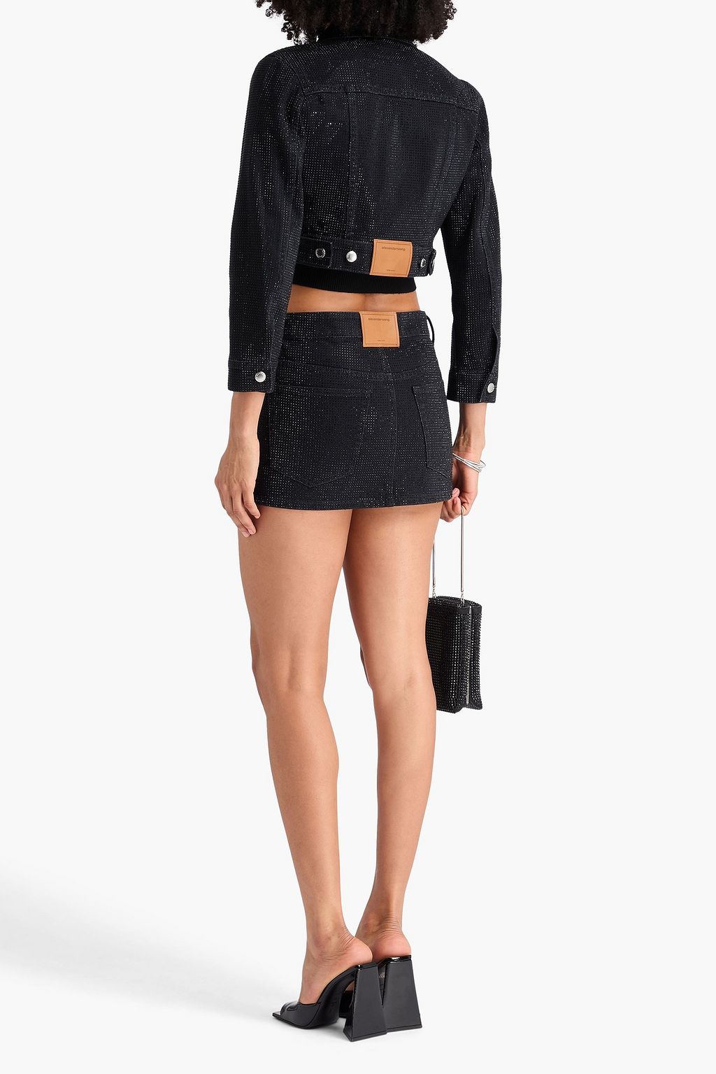 ALEXANDER WANG Cropped crystal-embellished denim jacket