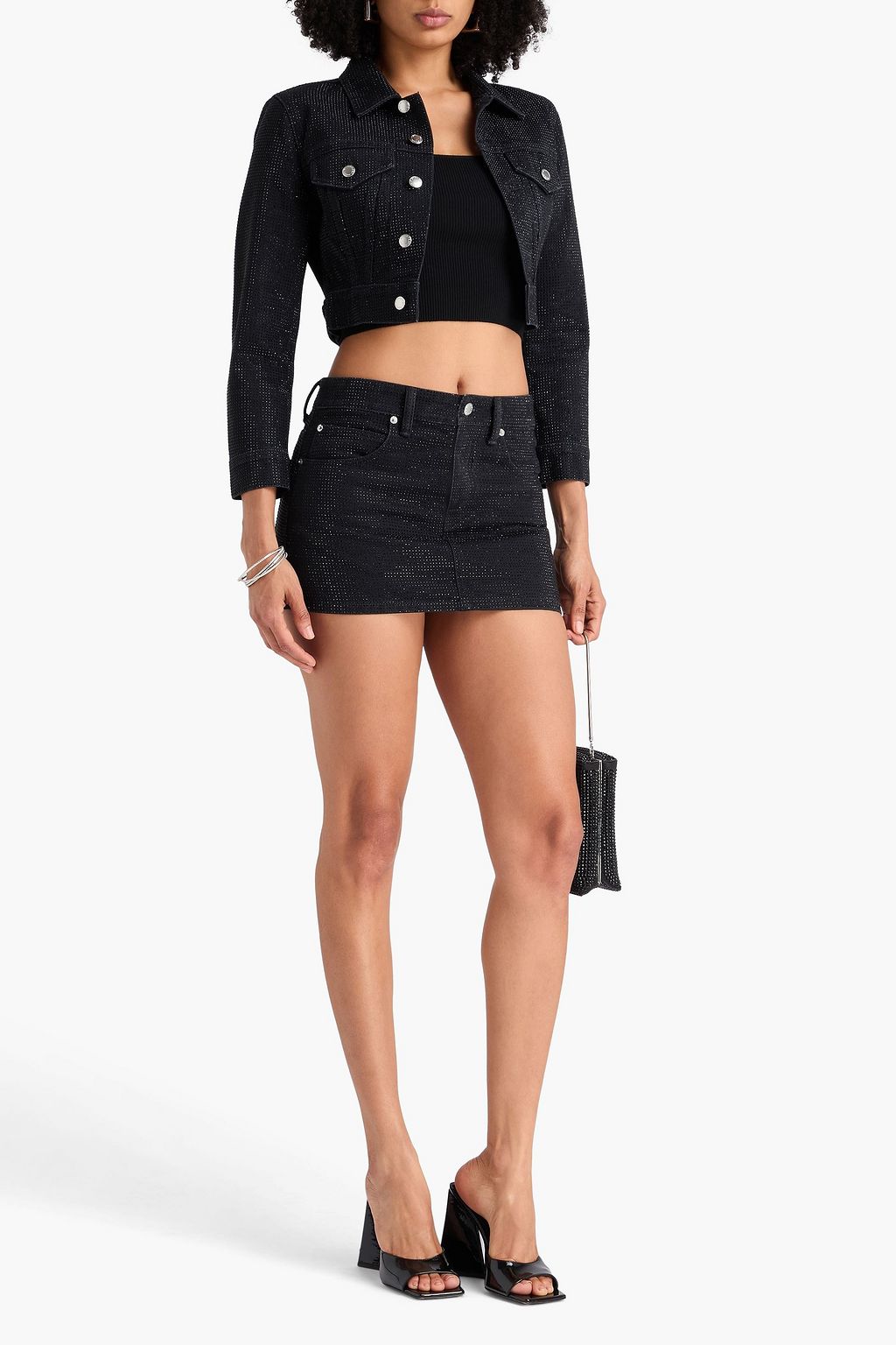 ALEXANDER WANG Cropped crystal-embellished denim jacket