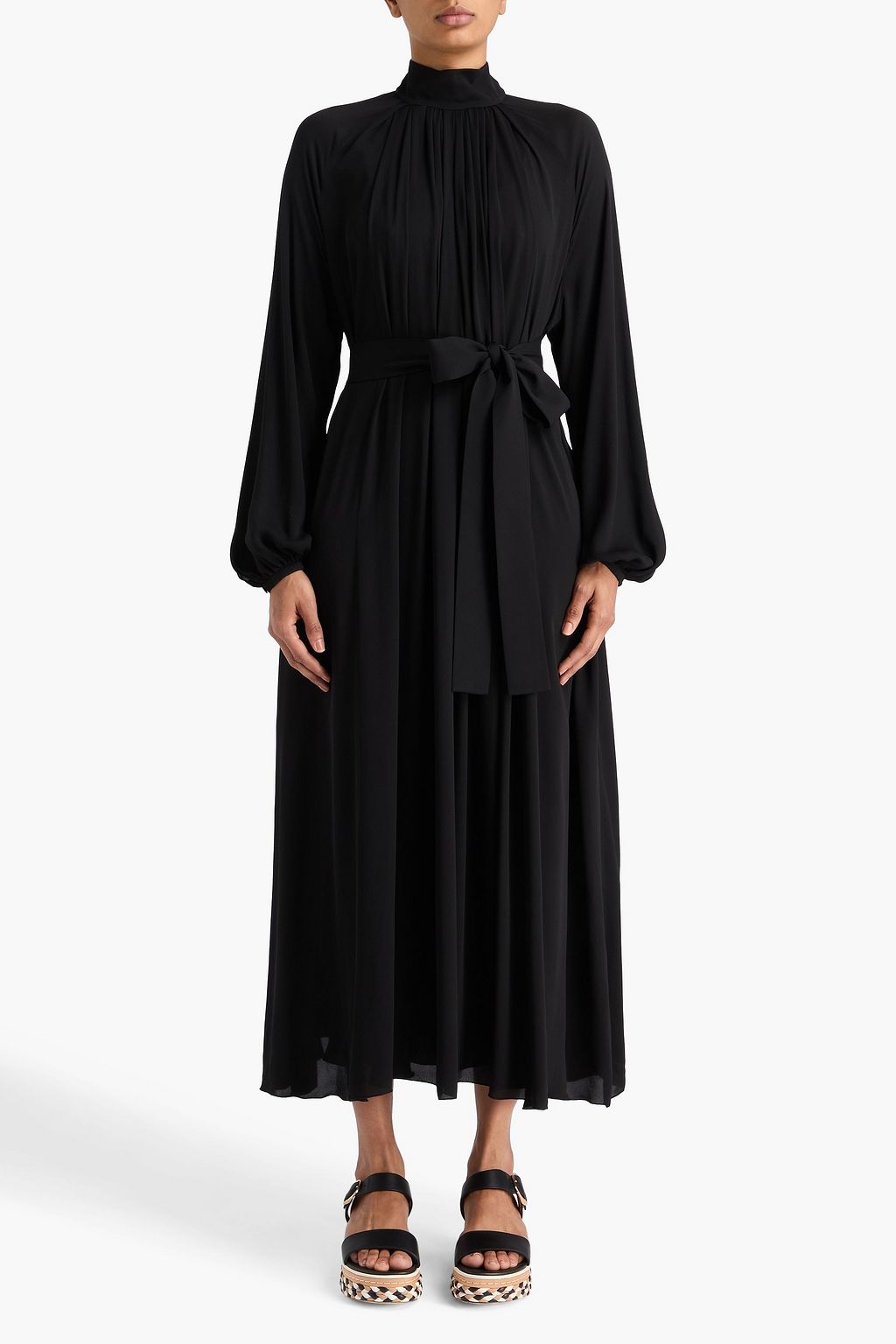GABRIELA HEARST シルククレープ ミディワンピース ベルト付き