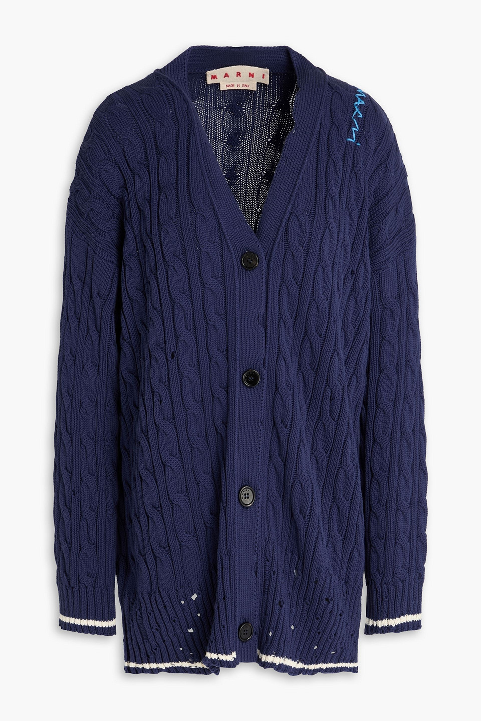 Marni Cable-knit Cotton Cardigan In Blue