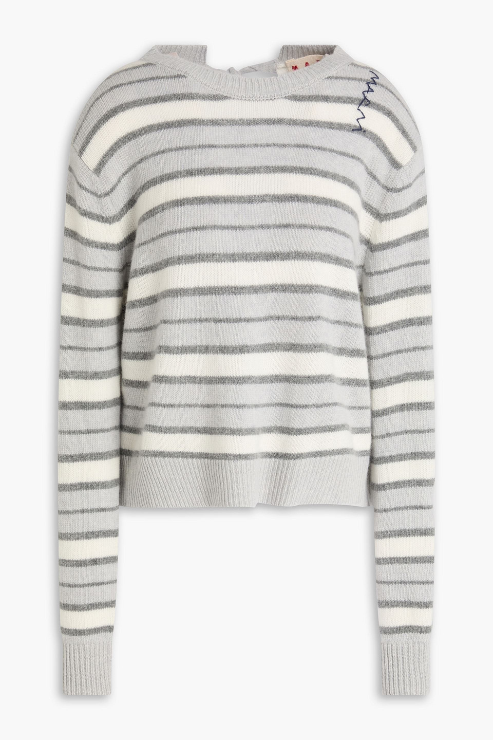 Marni Open-back Striped Wool And Cashmere-blend Sweater In Gray