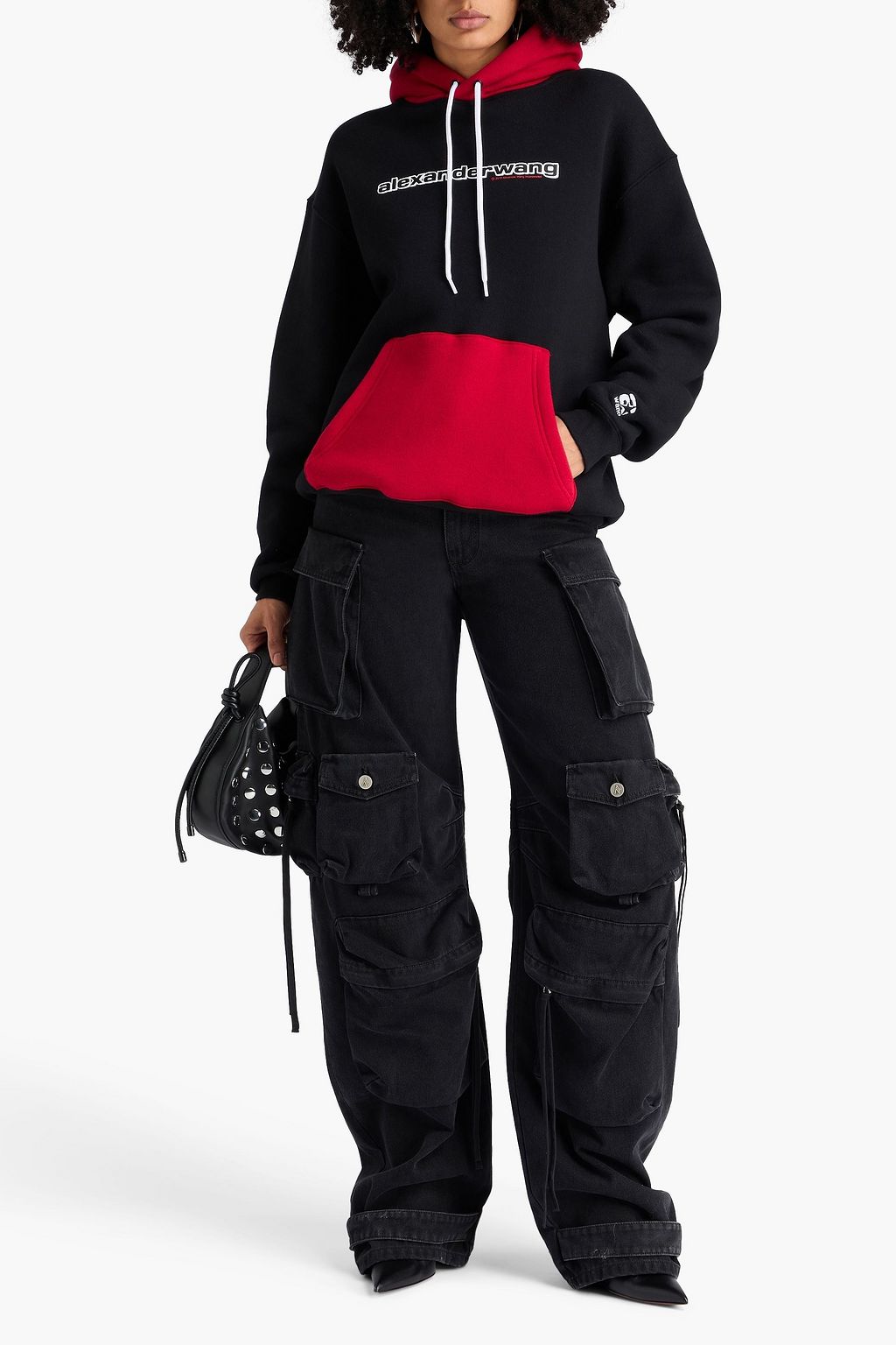 ALEXANDER WANG Two-tone printed cotton-fleece hoodie