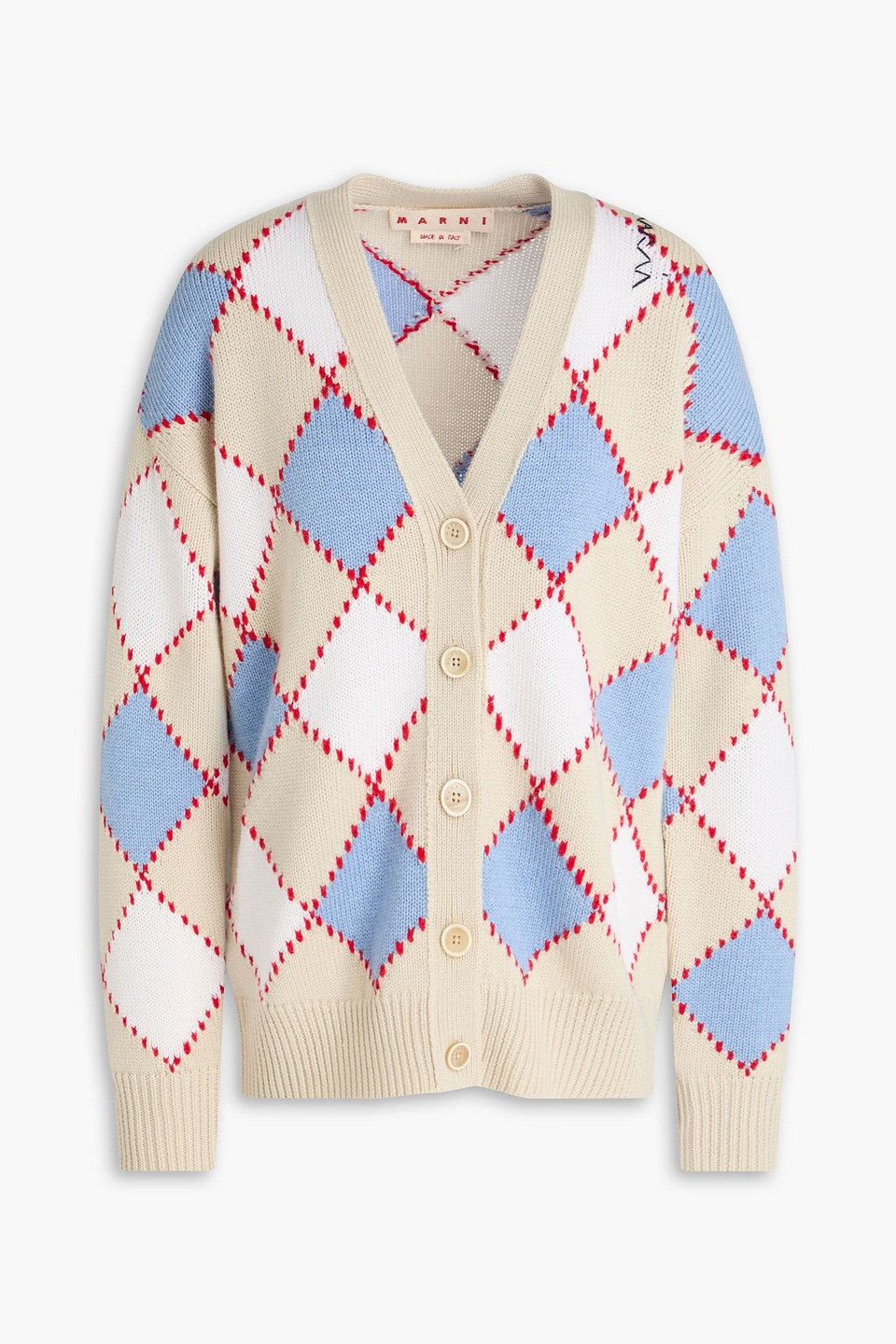 Marni Argyle Intarsia Wool Cardigan In Neutral