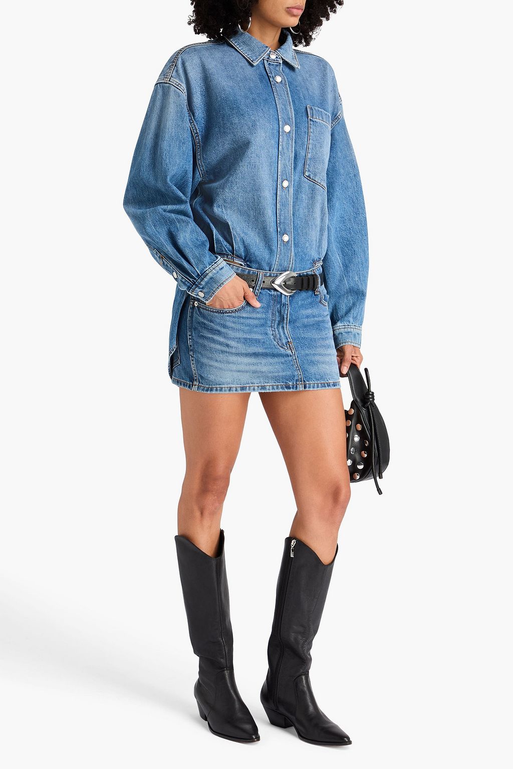 ALEXANDER WANG Prestyle draped faded denim mini shirt dress