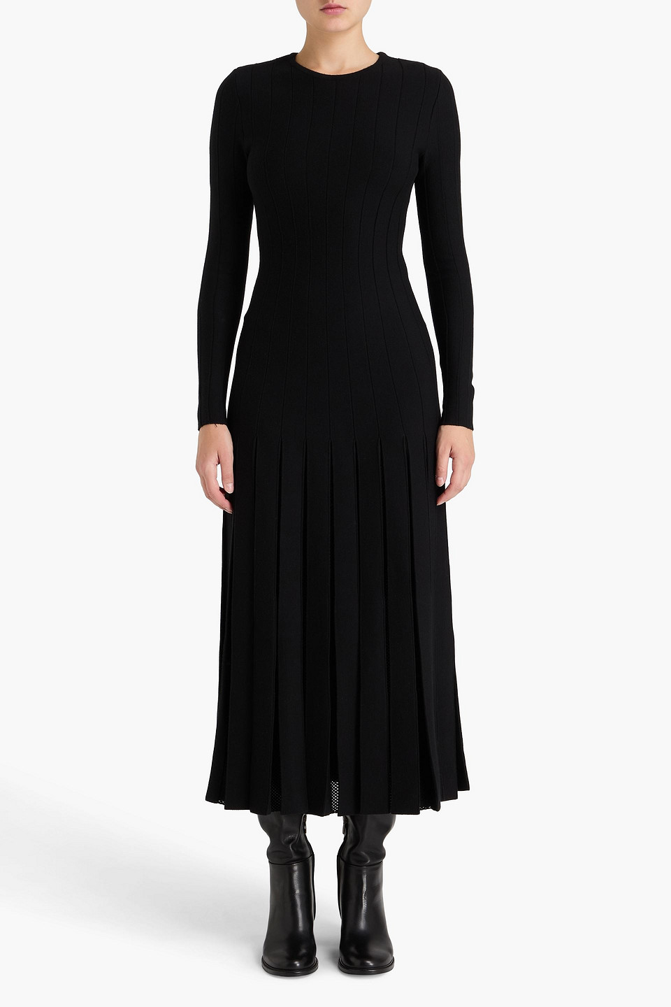 Gabriela Hearst Walsh Crochet-trimmed Wool And Silk-blend Midi Dress In Black