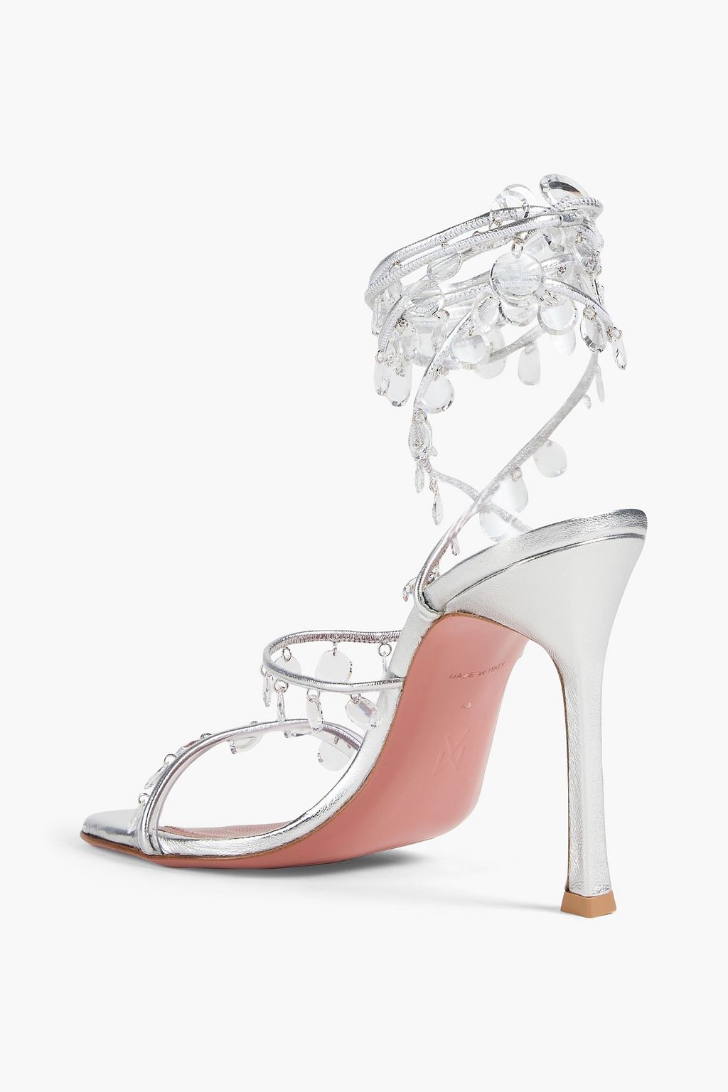 AMINA MUADDI Tina crystal-embellished metallic leather sandals