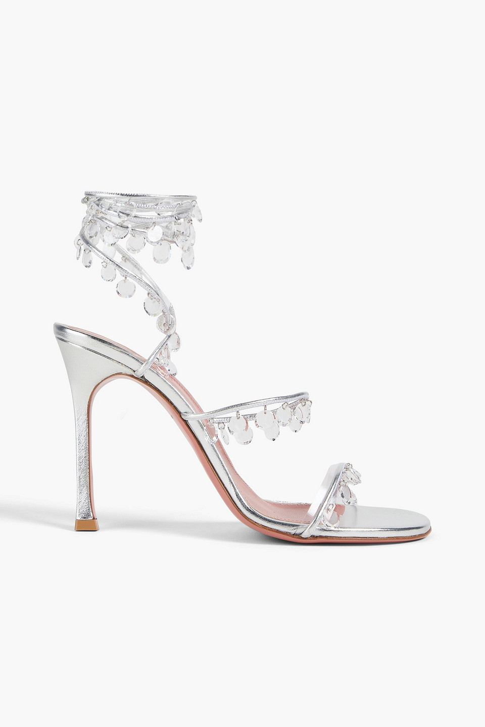 amina muaddi - tina crystal-embellished metallic leather sandals - metallic - eu 36.5