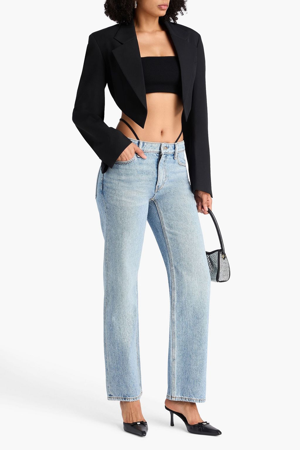 ALEXANDER WANG Embellished faded mid-rise straight-leg jeans