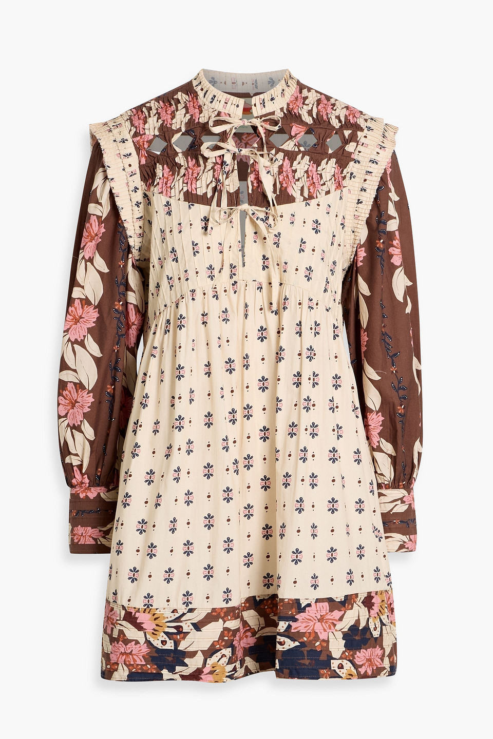 Farm Rio Pintucked Printed Cotton-voile Mini Dress In Multi