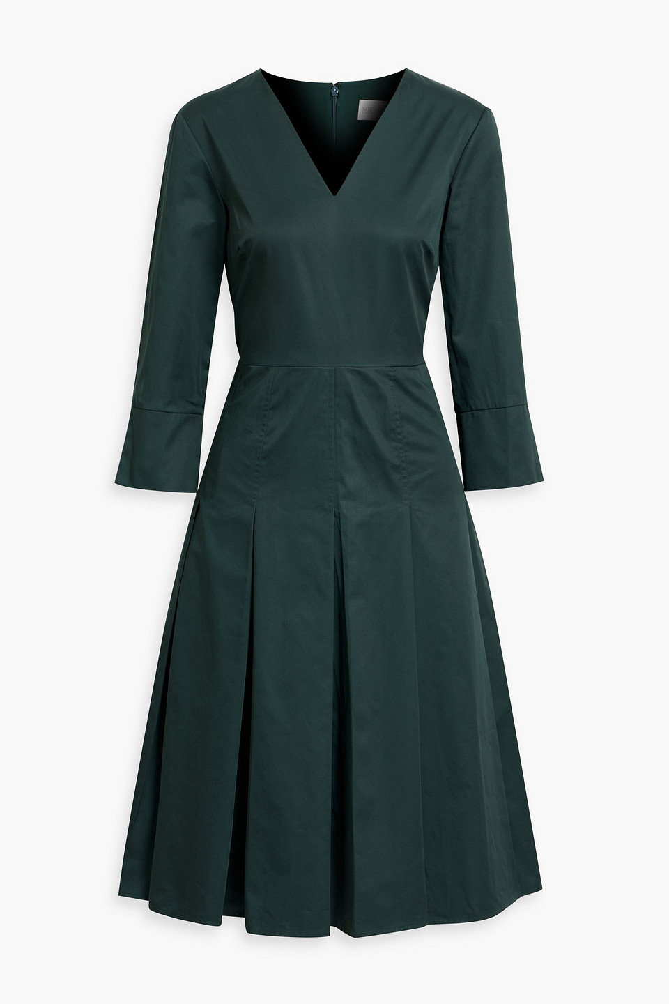 Mikael Aghal Pleated Poplin Midi Dress In Green