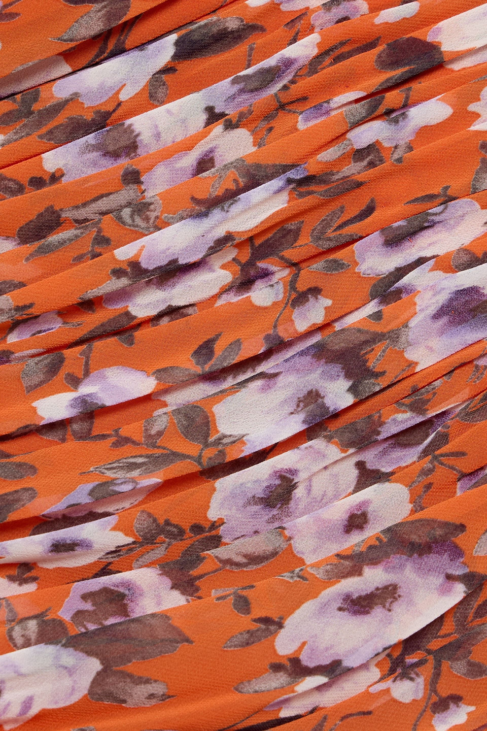 Mikael Aghal Ruched Floral-print Chiffon Maxi Dress In Orange