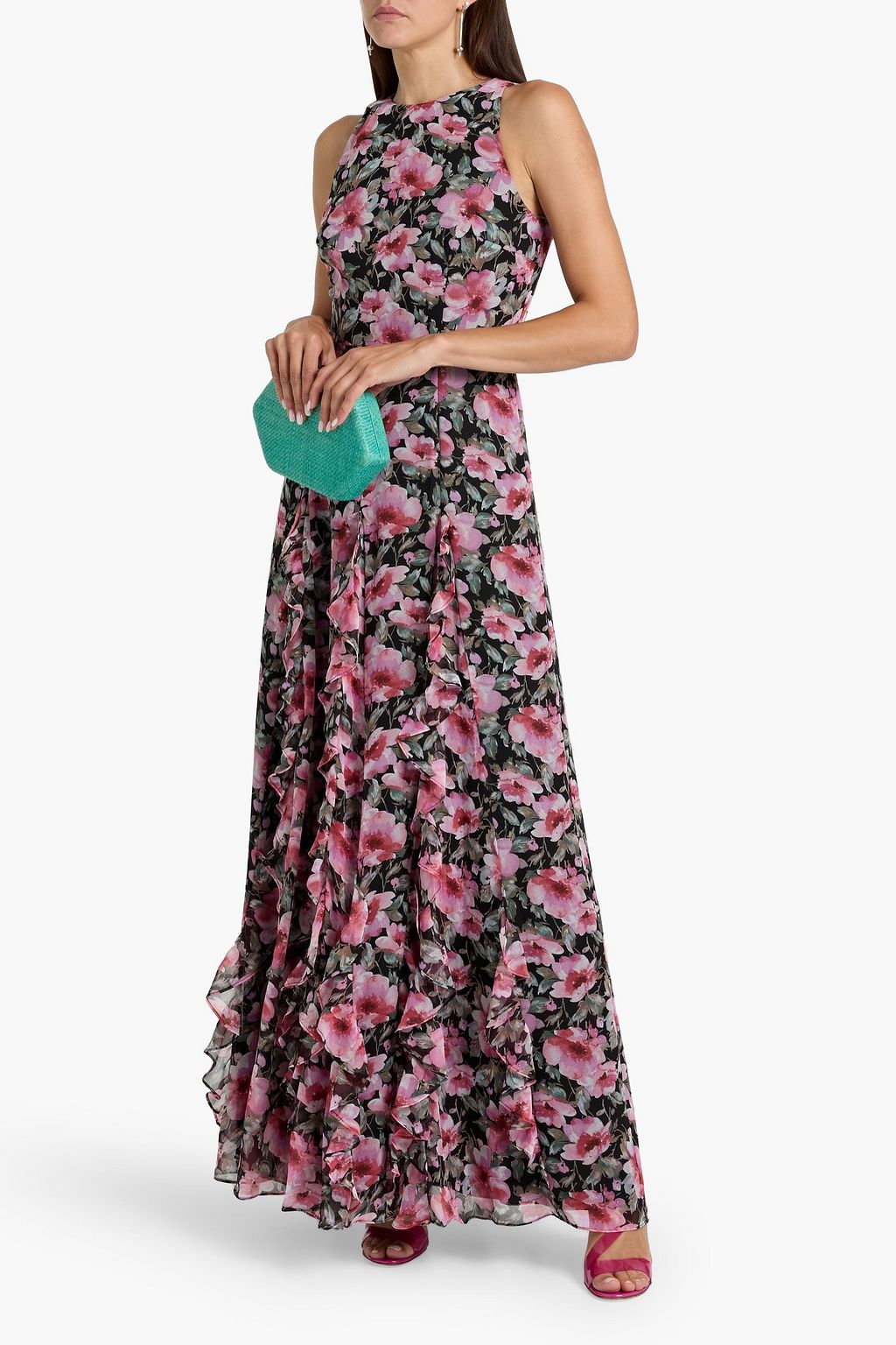MIKAEL AGHAL Ruffled floral-print chiffon maxi dress