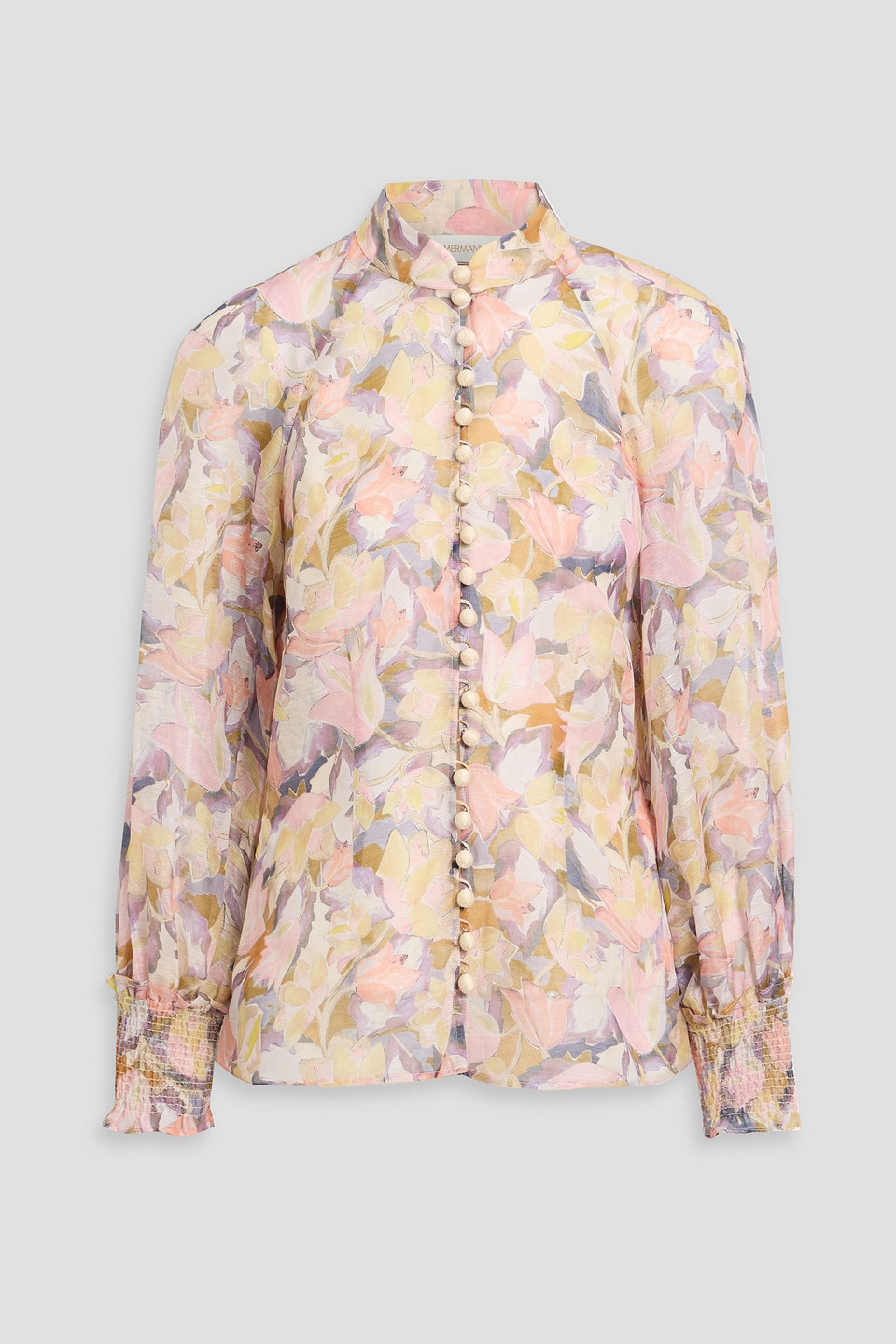Zimmermann Floral-print Linen And Silk Blend-gauze Blouse In Pink