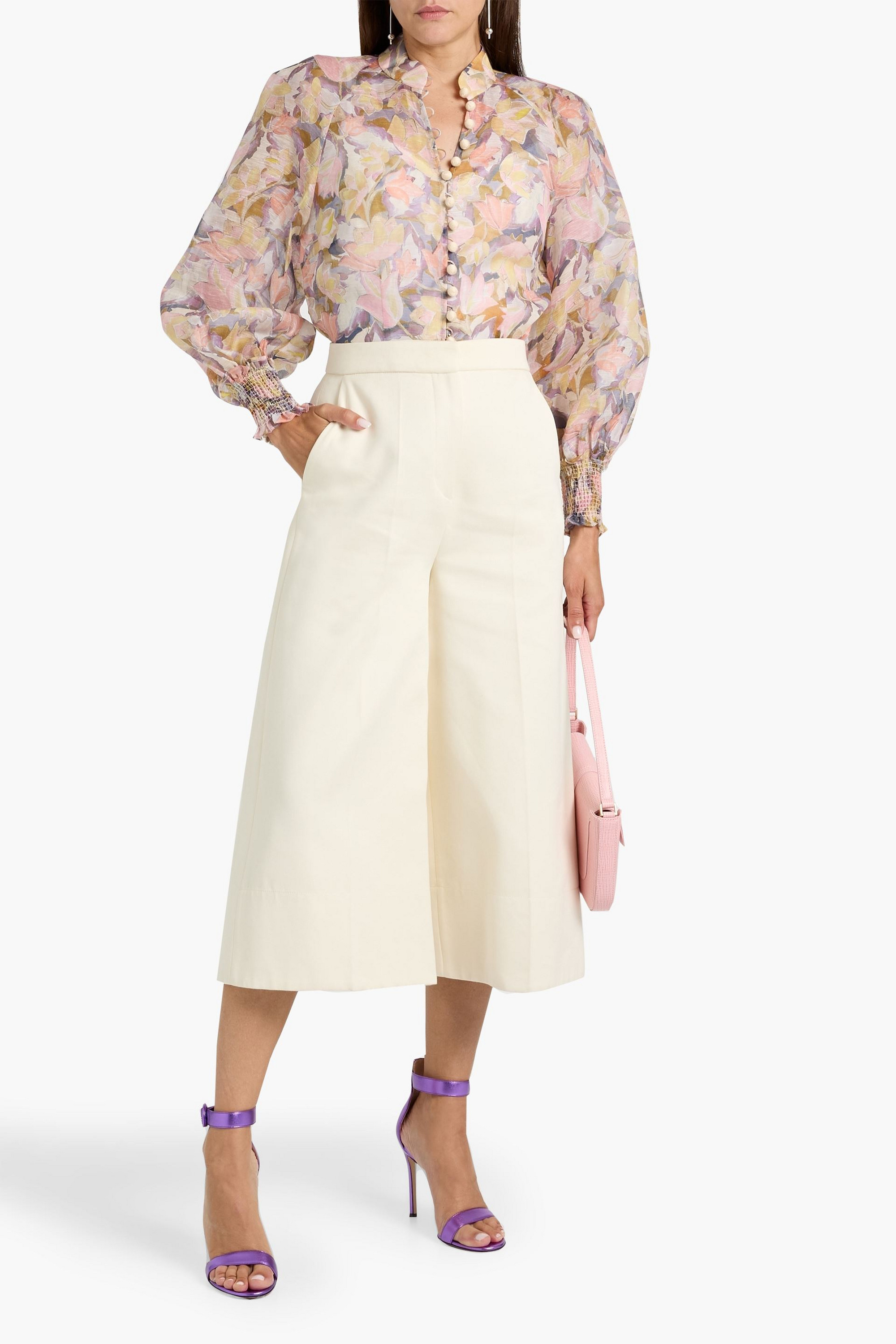 Zimmermann Floral-print linen and silk blend-gauze blouse