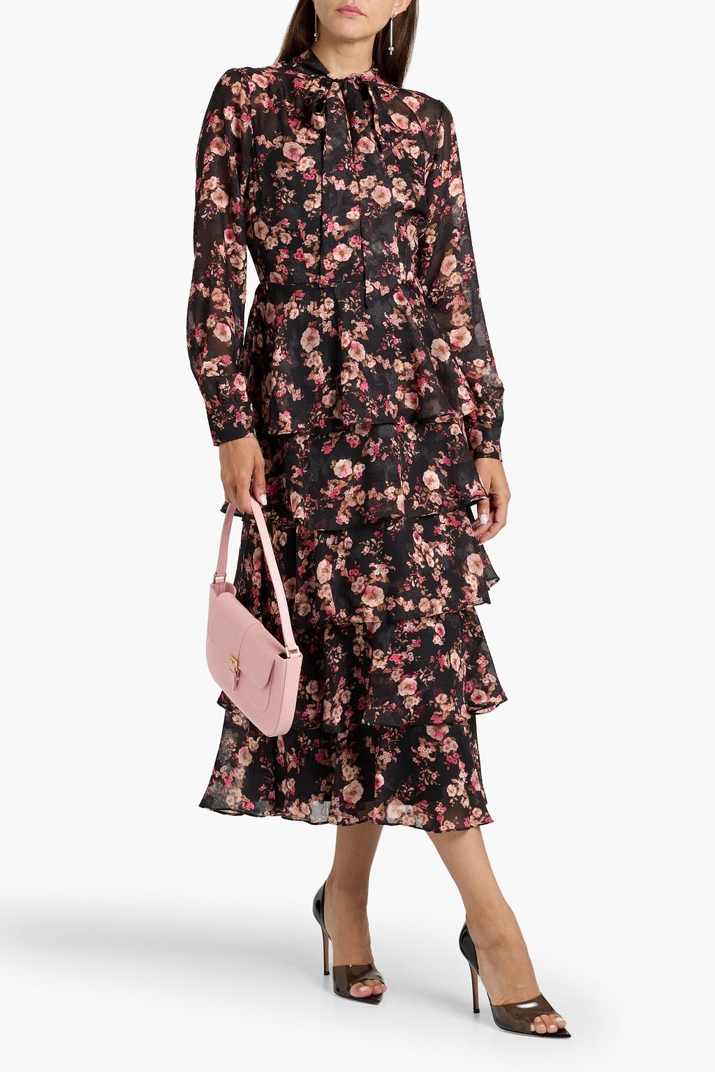 MIKAEL AGHAL Tiered floral-print fil coupé chiffon midi dress