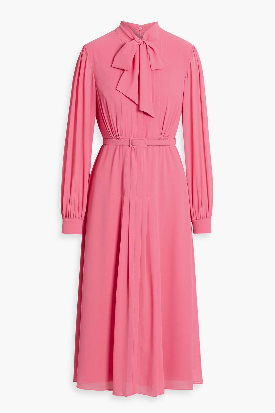 Mikael Aghal Pussy-bow Belted Crepe Midi Dress In Pink