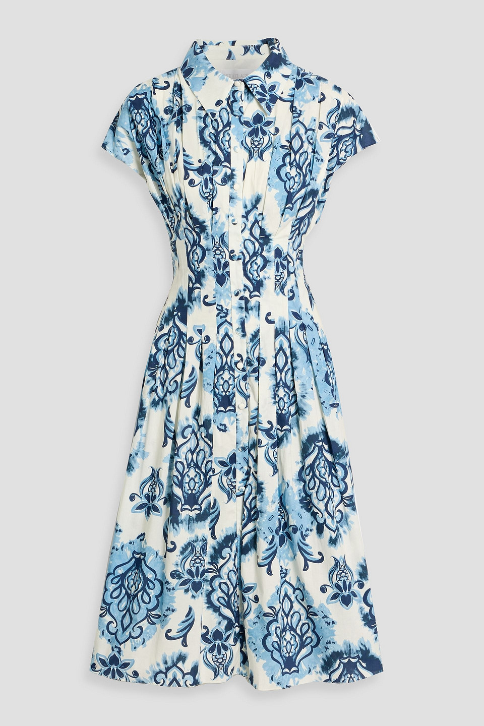 Mikael Aghal Pleated Printed Cotton-poplin Midi Shirt Dress In Blue