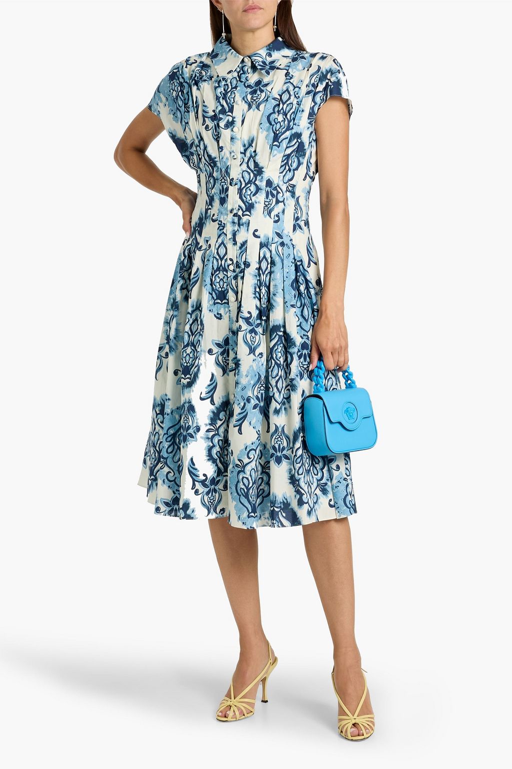 MIKAEL AGHAL Pleated printed cotton-poplin midi shirt dress